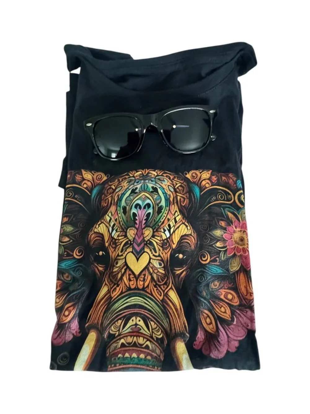XL Black Elephant Graphic Cotton T-Shirt Unisex with Free Sunglasses